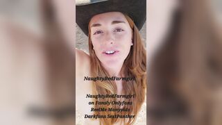 Naked redhead outside on farm