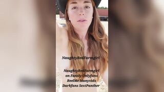 Naked redhead outside on farm