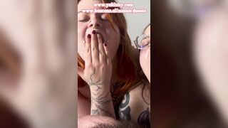 She licks his face full of cum - POV amateur French alt facial threesome cumshot redhead