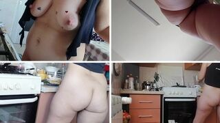 Sexy Latina naked in the kitchen. Milf hairy pussy, big ass, big tits.