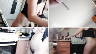 Sexy Latina naked in the kitchen. Milf hairy pussy, big ass, big tits.