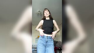 Skinny girlfriend in jeans strips for you