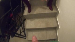 A shamefaced MilfyCalla peeing on the staircase ep 152