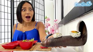 Big Tit Lesbian MILFs Sushi Glory Hole Experience - BBC Blowjob and Cute Asian Teen