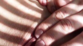 Morning office SEX. Pussy orgasm with creampie inside. Close-up.