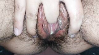 Brunette masturbating her pussy with fingers to orgasm. Naughty mom undressing, hairy pussy, big tit